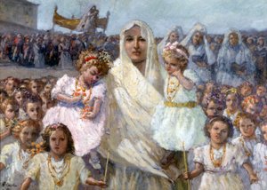 Processie van de maagden van Rapino door Basilio Cascella