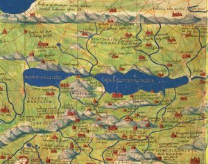 Heilig Land, Israël en Palestina: Meer van Galilea en stad Tiberias, uit Atlas van de Wereld in drieëndertig Kaarten, door Battista Agnese door Battista Agnese