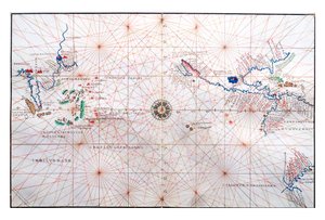 Navigatiekaart met China, Ceylon en de Filippijnen en de Kreeftskeerkring en Steenbokskeerkring, ca. 1540 door Battista Agnese