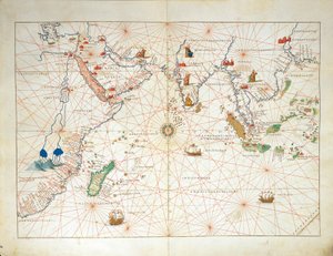 De Indische Oceaan en een deel van Azië en Afrika, uit Atlas van de Wereld in drieëndertig Kaarten, door Battista Agnese door Battista Agnese