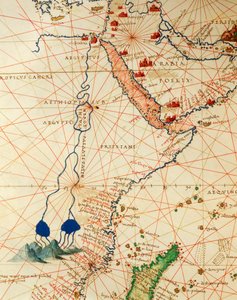 De Indische Oceaan en een deel van Azië en Afrika: de loop van de Nijl, uit Atlas van de Wereld in drieëndertig Kaarten, door Battista Agnese door Battista Agnese