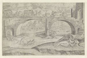 Venus en Amor in stadsgezicht met een brug door Battista Angolo del Moro