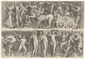 Antiek reliëf met Bacchus en Ariadne