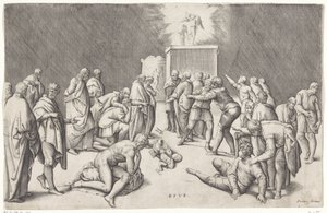 Ark des Verbonds in de tempel van Dagon door Battista Franco