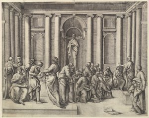 Christus onder de schriftgeleerden door Battista Franco