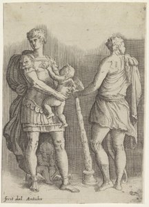 Perseus met twee putti en Hercules, op de rug gezien door Battista Franco