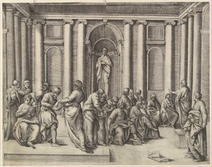 Christus onder de dokters door Battista Franco Veneziano
