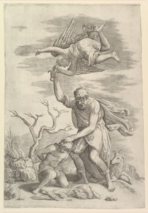 De engel die de arm van Abraham tegenhoudt