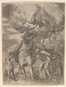 De Engel die de Arm van Abraham Tegenhoudt, na 1552 door Battista Franco Veneziano