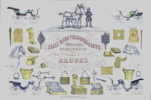 Advertentie voor Felix Van de Velde-Decaluwe, fabrikanten van paard-en-wagens, Brugge, België (kleur litho) door Belgian School