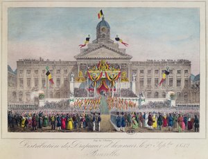 Uitdeling van Eerbanieren in Brussel op 27 september 1832 door Belgian School