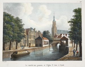 De vismarkt en de Sint-Janskerk in Gouda, ca. 1895 door Belgian School