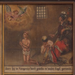 Maarke. Kapel (Sint-Vincentiuskapel). interieur. Schilderij. De martelaar van Sint Vincentius. 19e eeuw. (detail) door Belgian School