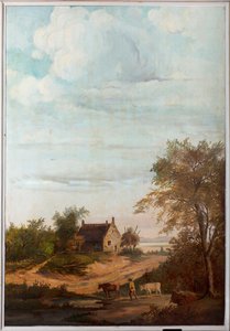 Tweede achterkamer, vergaderzaal, muurschilderingen met landelijke scènes in klassieke stijl, waarschijnlijk rond 1810, scène 7 door Belgian School