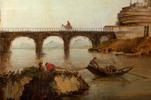 Tweede achterkamer, vergaderzaal, muurschilderingen met landelijke scènes in klassieke stijl, waarschijnlijk rond 1810, scène 2 door Belgian School