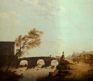 Tweede achterkamer achteraan, vergaderzaal, muurschilderingen met landelijke scènes in klassieke stijl, waarschijnlijk rond 1810, scène 1