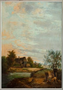 Tweede achterkamer, vergaderzaal, muurschilderingen met landelijke scènes in klassieke stijl, waarschijnlijk rond 1810, scène 7 door Belgian School