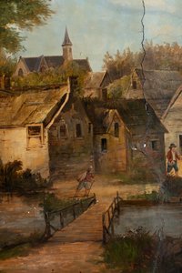 Tweede achterkamer achteraan, vergaderzaal, muurschilderingen met landelijke scènes in klassieke stijl, waarschijnlijk rond 1810, scène 3 door Belgian School