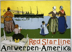 Trans-Atlantische lijnboot Antwerpen/Amerika. Reclame voor de Red Star Line, c.1900 door Belgian School