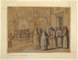 Tekening, Ontmoeting van de heiligen Franciscus en Clara, ca. 1630