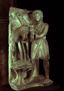 Tarwe Dorsen: Juli uit een beeldkalender van de Arbeid van de Maanden, ca. 1200 door Benedetto Antelami