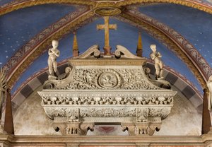 Crypte, Ark van de Heiligen Marcellinus en Petrus Exorcist, Sarcofaag met beelden van St. Marcelino en St. Petrus Exorcist, Benedetto Briosco 1506-08 door Benedetto Briosco