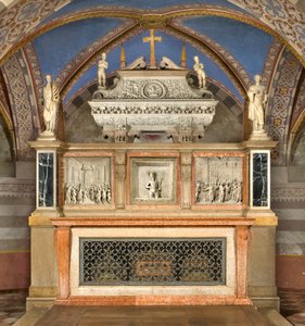 Crypte, Hoogaltaar met de Ark van de Heiligen Marcellino en Peter Exorcist, Uitgevoerd door Benedetto Briosco 1506-08, Hersteld door Matteo Galletti 1609 door Benedetto Briosco