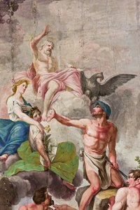 Allegorische voorstelling van de Olympus met Jupiter, Ceres en Vulcanus (detail) door Benedetto Cotarti