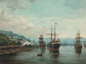 Benedito Calixto - Haven van Santos, SP (links gezien), 1890 door Benedito Calixto