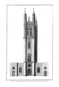 Het westelijke aanzicht van de parochiekerk van St. Michael Cornhill, c1756 door Benjamin Cole