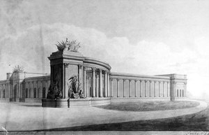 Perspectief van een ingangspier bij het huis