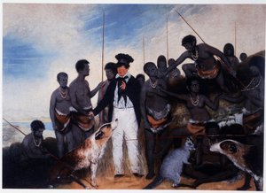De verzoening: ontmoeting van een kolonist met een groep Aboriginals in Australië - olieverf op doek, door Benjamin Duterrau