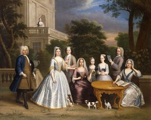 Groepsportret van een Familie, in de Tuinen van een Landhuis door Benjamin Ferrers