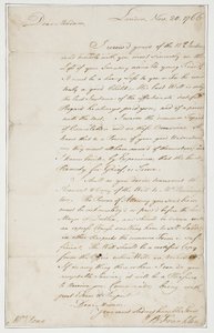 Handgeschreven brief aan mevrouw Ann Penn, Londen, 20 november 1766 door Benjamin Franklin