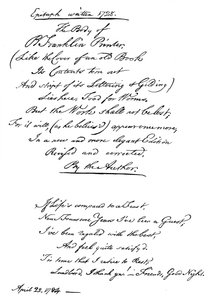 Benjamin Franklins grafschrift, door hemzelf geschreven, 1728, 1840 door Benjamin Franklin