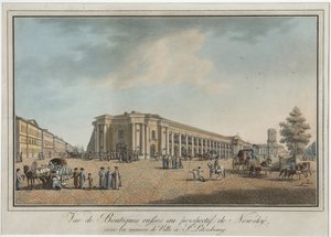 Nevski Prospekt nabij de Grote Gostiny Dvor en de Stadsdoema in Sint-Petersburg door Benjamin Patersson