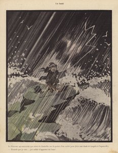 Een Vergetelheid: een aquarellist die zichzelf op een rots zet om een storm te schilderen en betreurt dat hij geen water heeft meegenomen door Benjamin Rabier