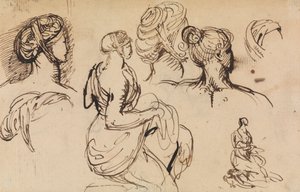 Figuurstudie van vrouwen en hun kapsels door Benjamin Robert Haydon