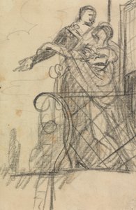 Studie van twee figuren op een balkon door Benjamin Robert Haydon
