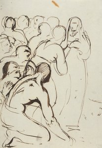 Studie van een groep figuren, knielend en staand