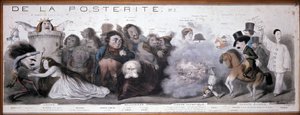 Le grand chemin de la postérité: voorstelling van tragedie en komedie (Dorval, etc...) - Lithografie door Benjamin Roubaud, Maison de Balzac, Parijs