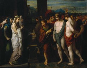 Pylades en Orestes gebracht als slachtoffers voor Iphigenia