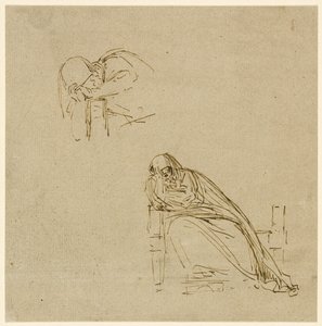 Twee schetsen van een huilende vrouw door Benjamin West