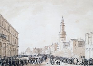 Begrafenis van een Franse officier in Weimar, oktober 1806 (tekening) door Benjamin Zix