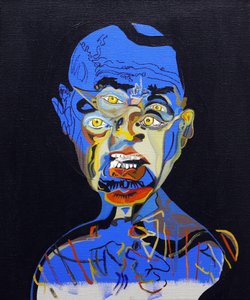 50 grote schrijvers uit de geschiedenis : James Ellroy, 2015 (olieverf en acrylverf op doek) door Benoit Erwann Boucherot