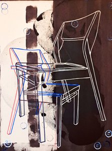 Chaise prototype, naar David Gour, 2023 (olieverf en acryl op gemengd doek) door Benoit Erwann Boucherot