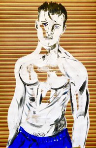 Masculin japonais 7, 2020 (acryl op gezeefdrukt Japans papier) door Benoit Erwann Boucherot