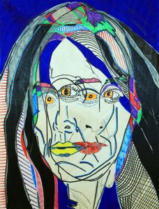 Surportret : Fanie Demeule, 2019 (olieverf en acryl op houtpaneel) door Benoit Erwann Boucherot