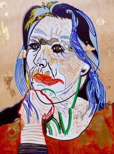 Surportret : Marie Darrieussecq, 2021 (olieverf en acryl op houtpaneel)