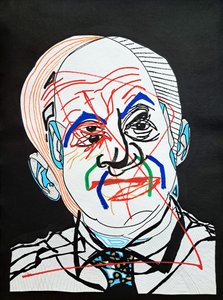 Surportret : Oscar Niemeyer, 2022 (acryl op papier) door Benoit Erwann Boucherot